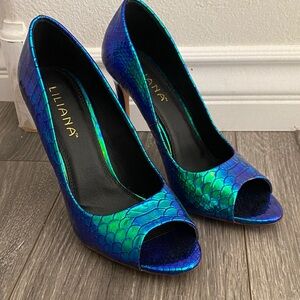 Liliana Iridescent Blue and Green Mermaid Scale Heels